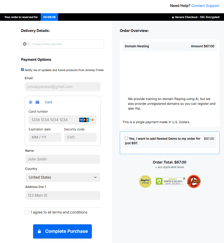 Domain Nesting-checkout-page
